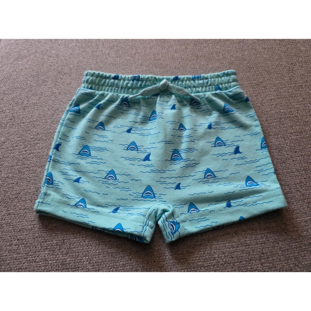 Okie Dokie Baby Boy Shark Fin Print Shorts Aqua Blue Size 3M Elastic‎ Waist